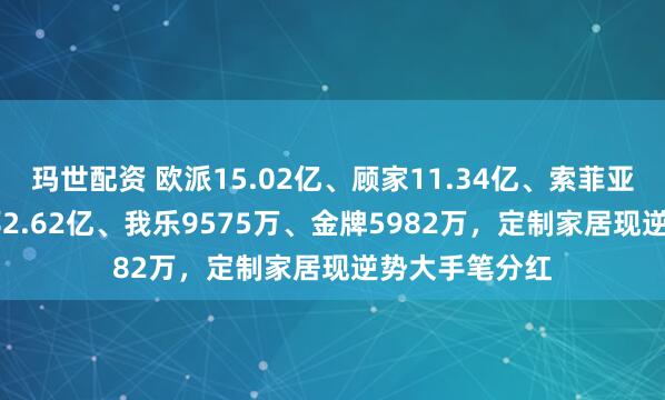 玛世配资 欧派15.02亿、顾家11.34亿、索菲亚9.63亿、志邦2.62亿、我乐9575万、金牌5982万，定制家居现逆势大手笔分红