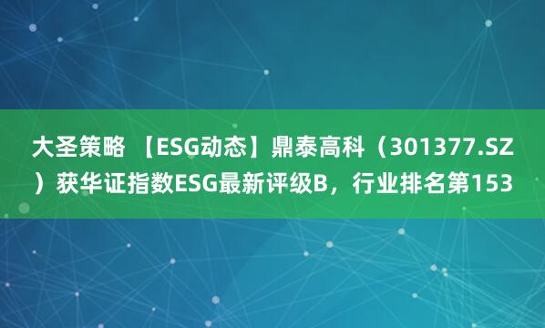 大圣策略 【ESG动态】鼎泰高科（301377.SZ）获华证指数ESG最新评级B，行业排名第153
